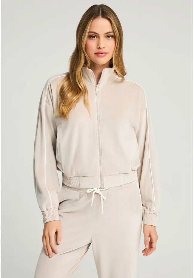 Βελουτε ζακετα με ριγα μπεζ