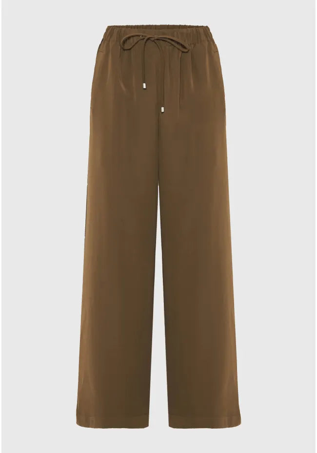 Wide leg παντελονι καφε με κορδονι