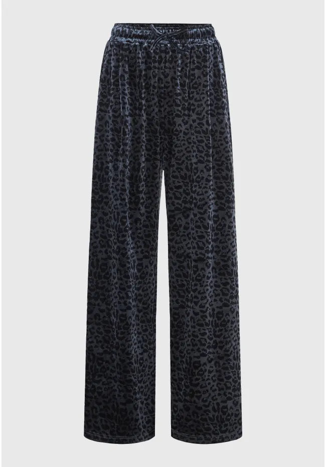 Βελουτέ παντελόνι φόρμας με animal print anthracite