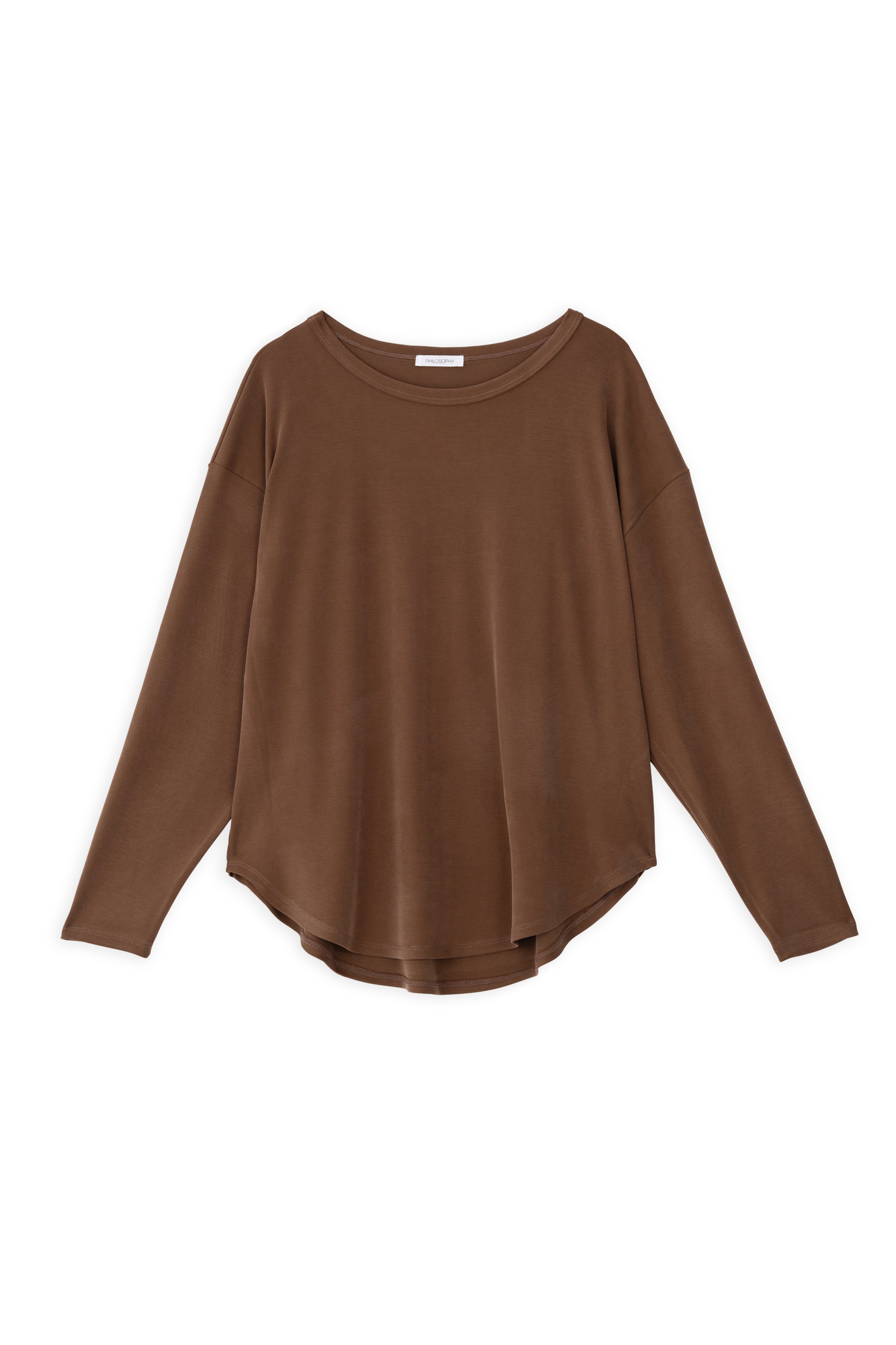 Rib sandwashed long top brown