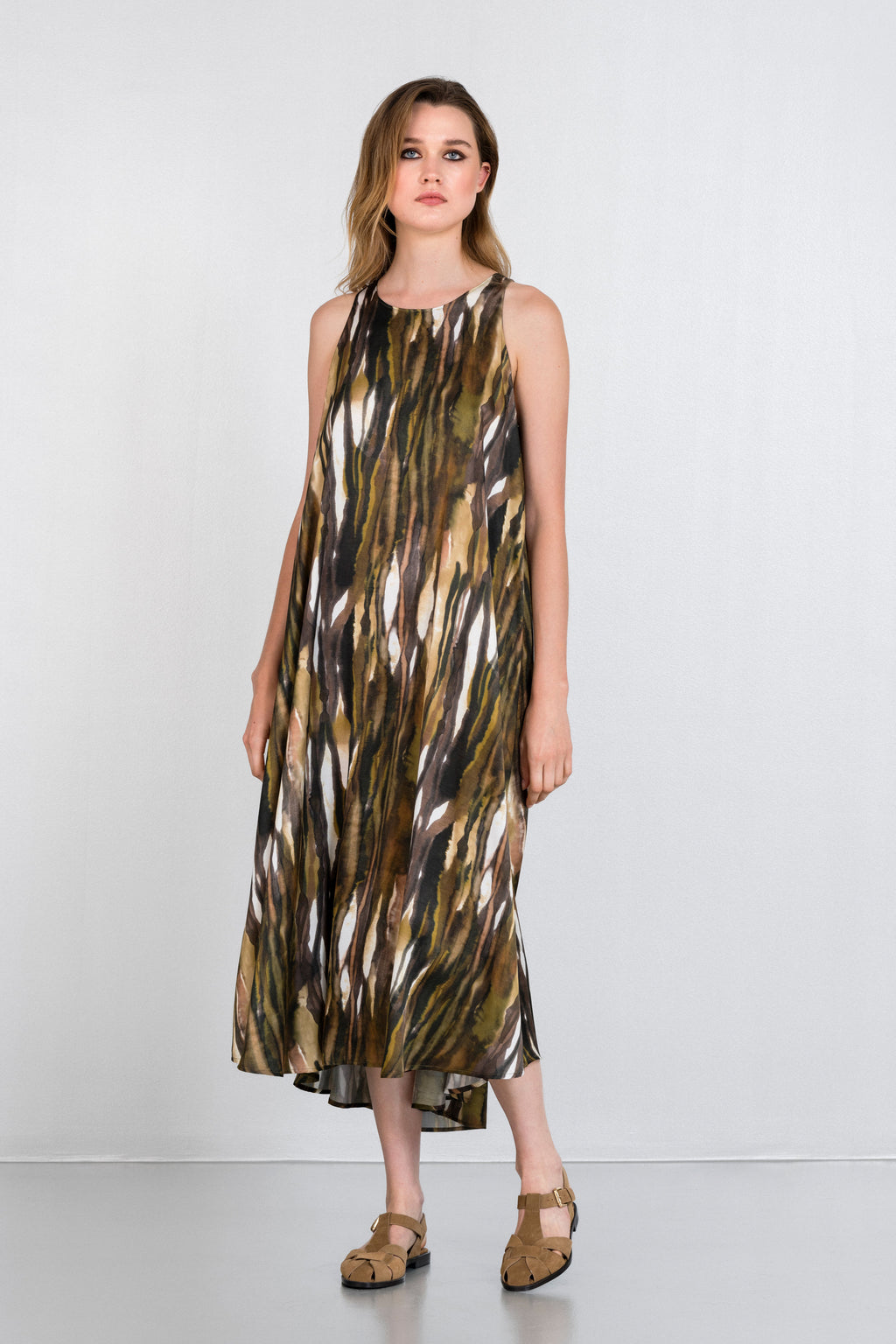 SATIN PRINT HALTER NECK DRESS