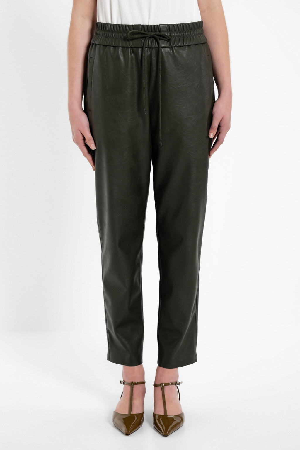 Leather jogger pants brown