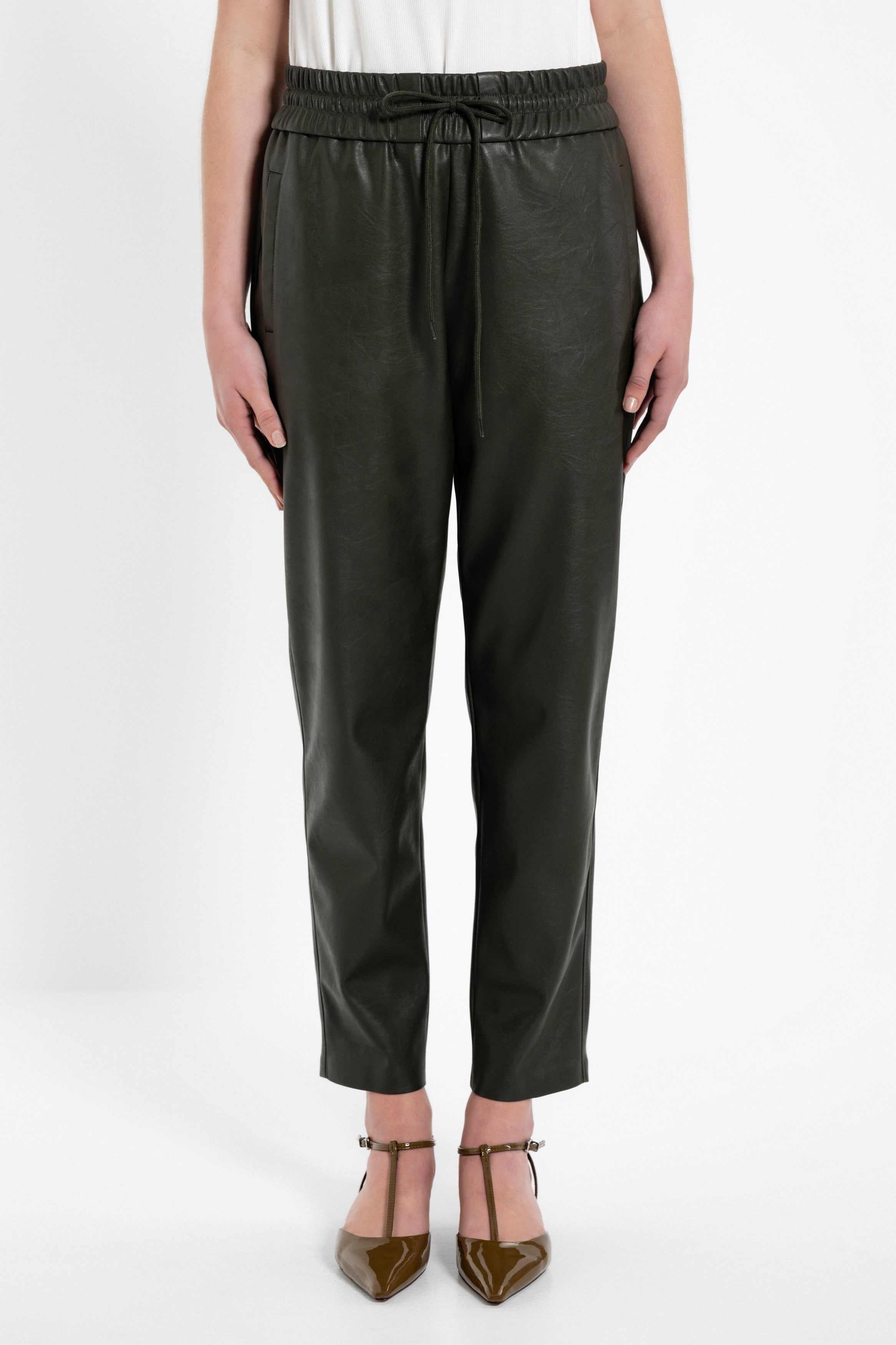 Leather jogger pants brown