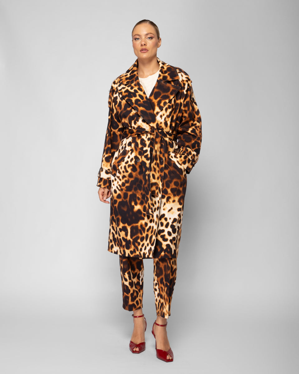 Animal print trench coat
