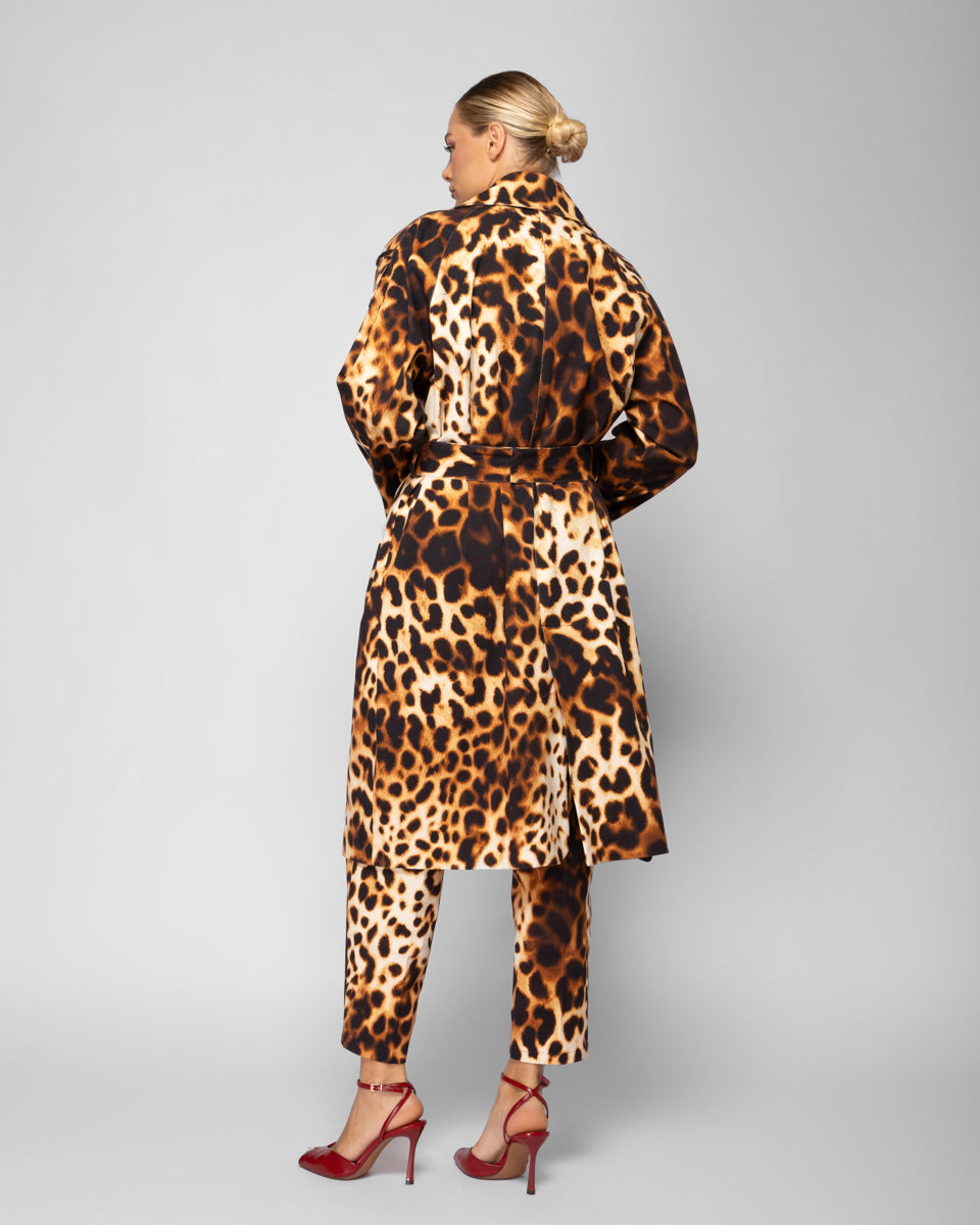 Animal print trench coat