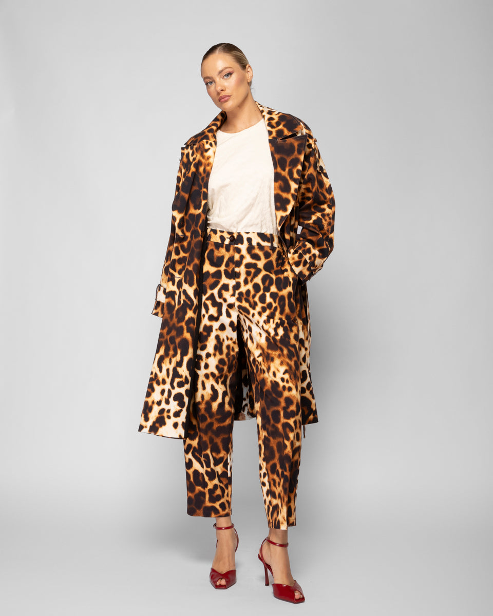 Animal print trench coat