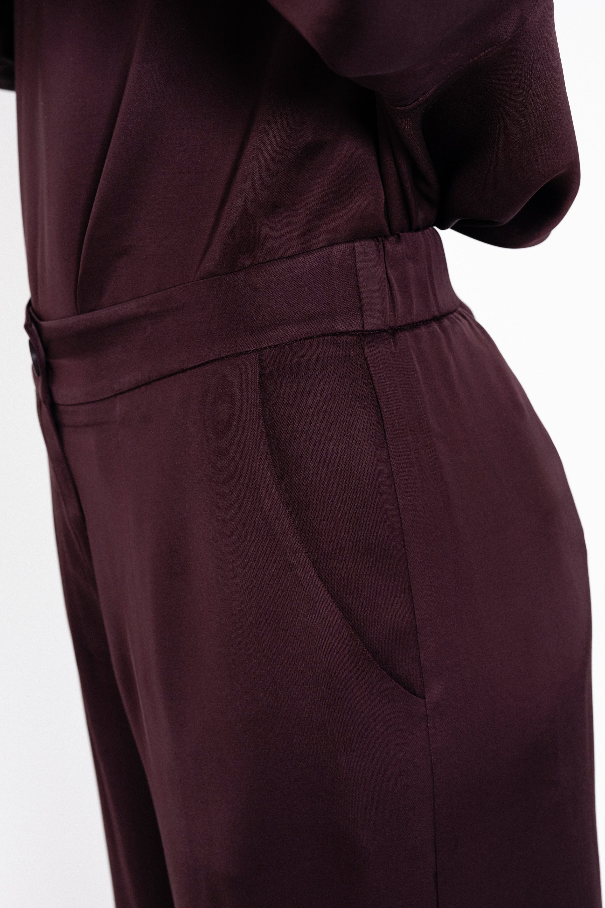 Satin ecovero wide leg pants burgundy