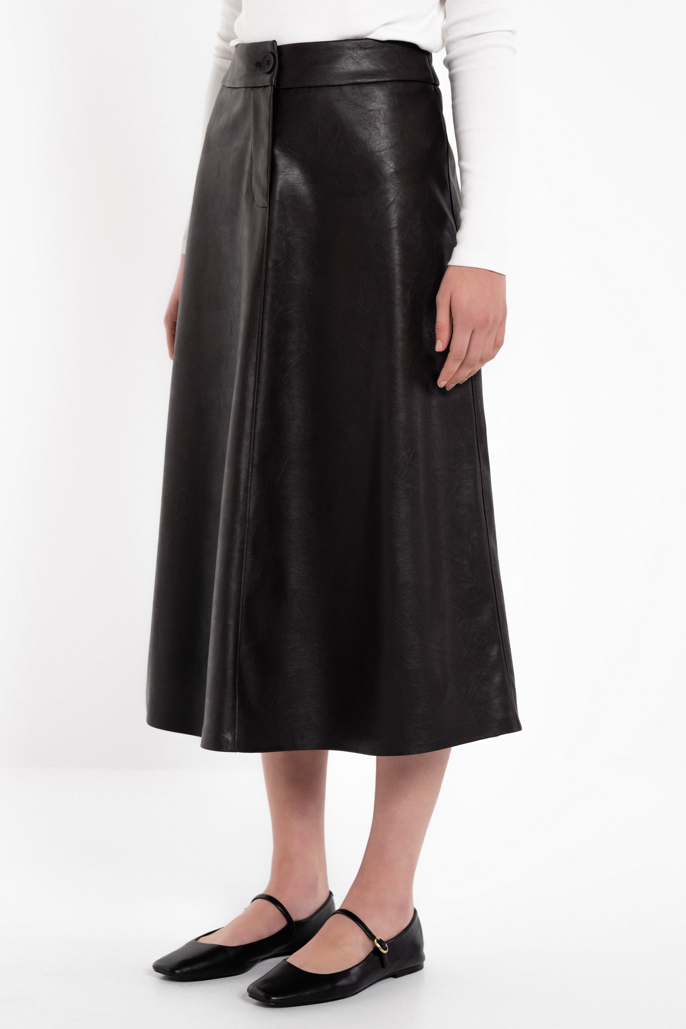 Leather midi skirt brown