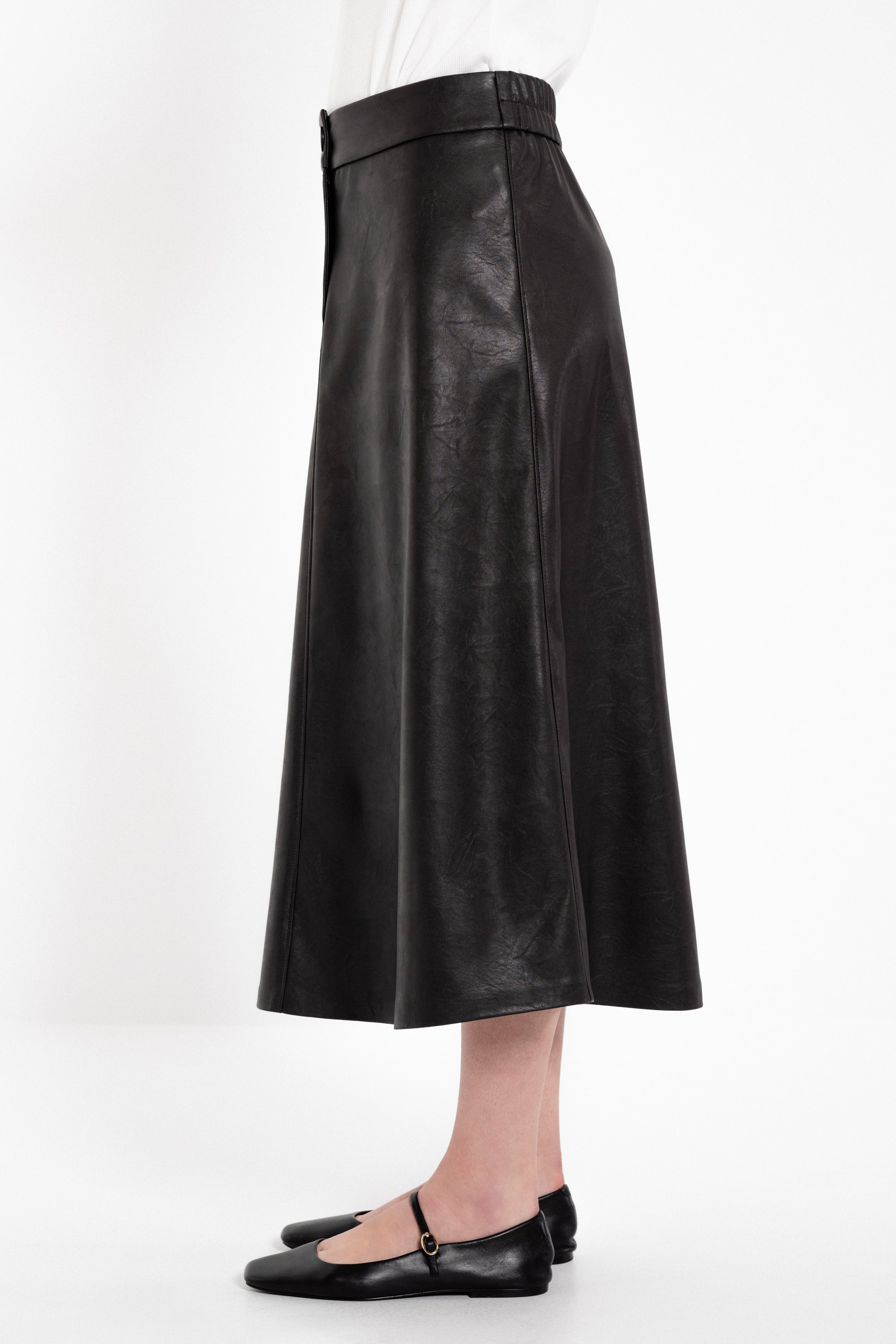 Leather midi skirt brown