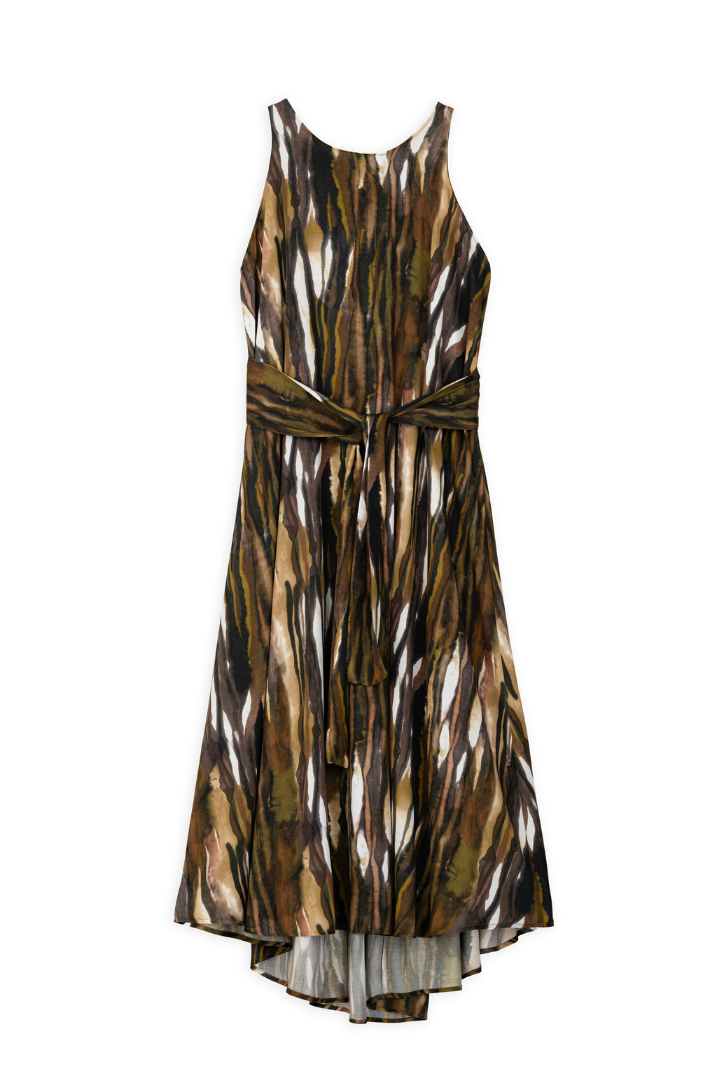 SATIN PRINT HALTER NECK DRESS