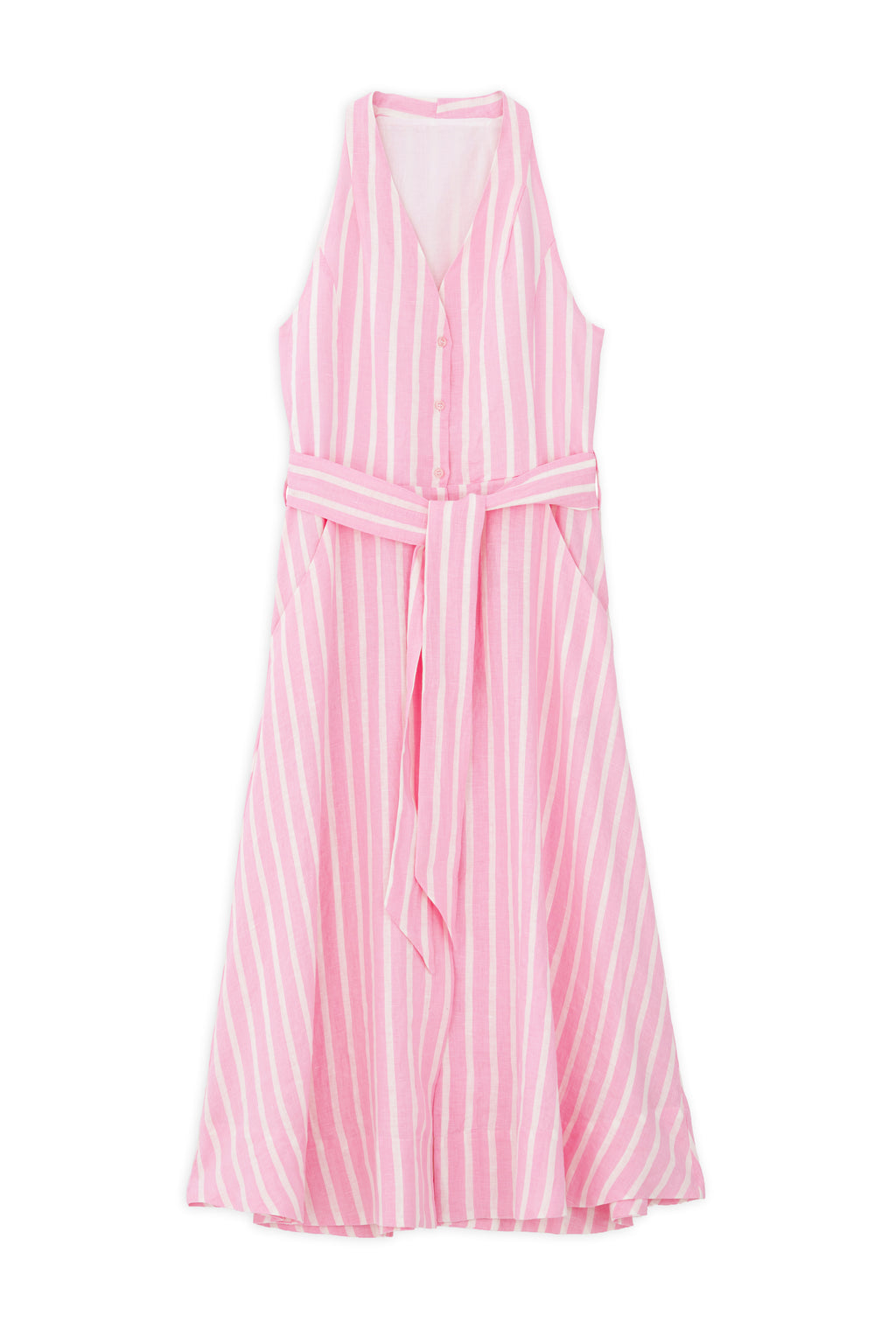 Linen Stripes Halter Neck Dress