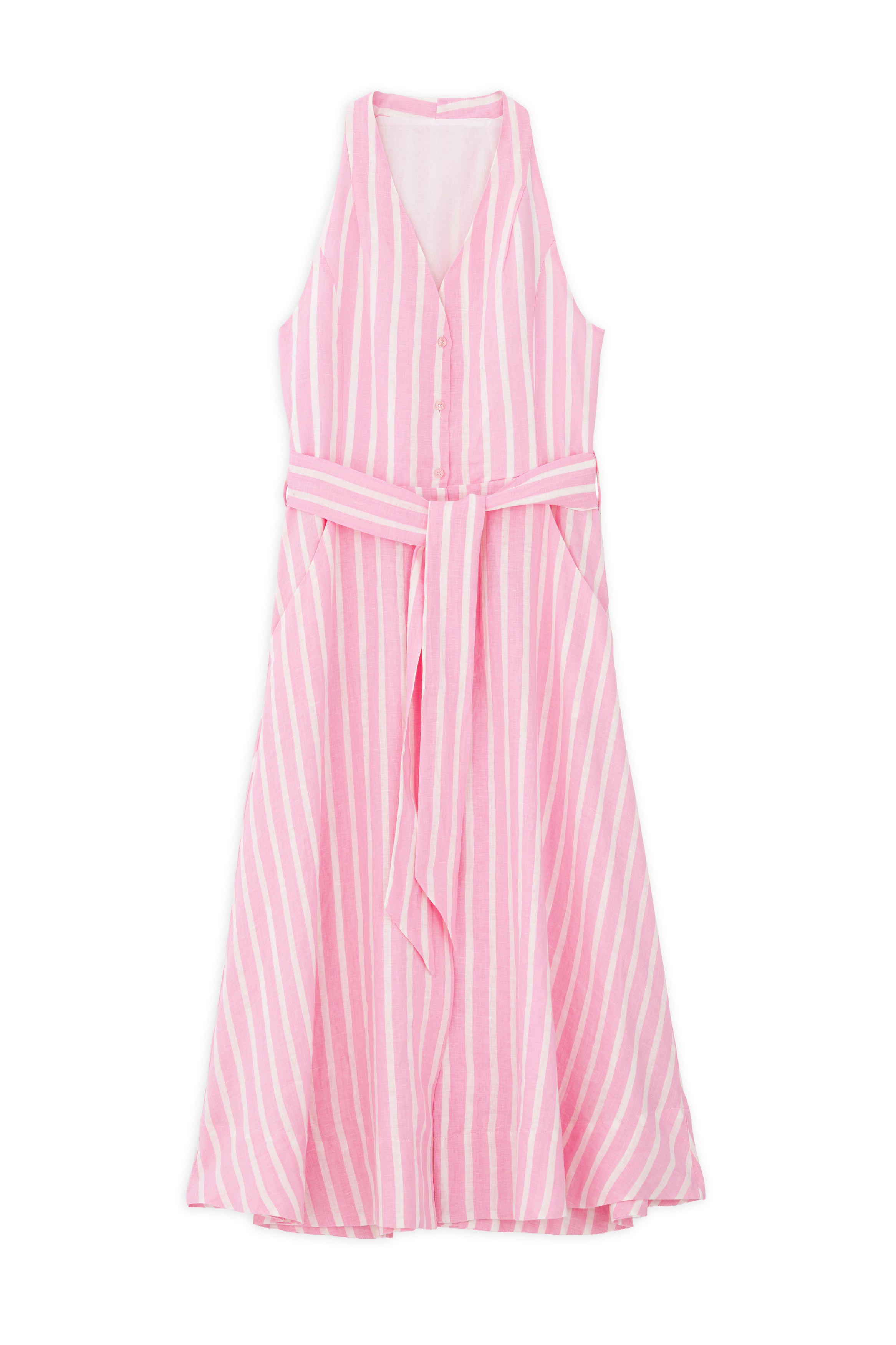 Linen Stripes Halter Neck Dress