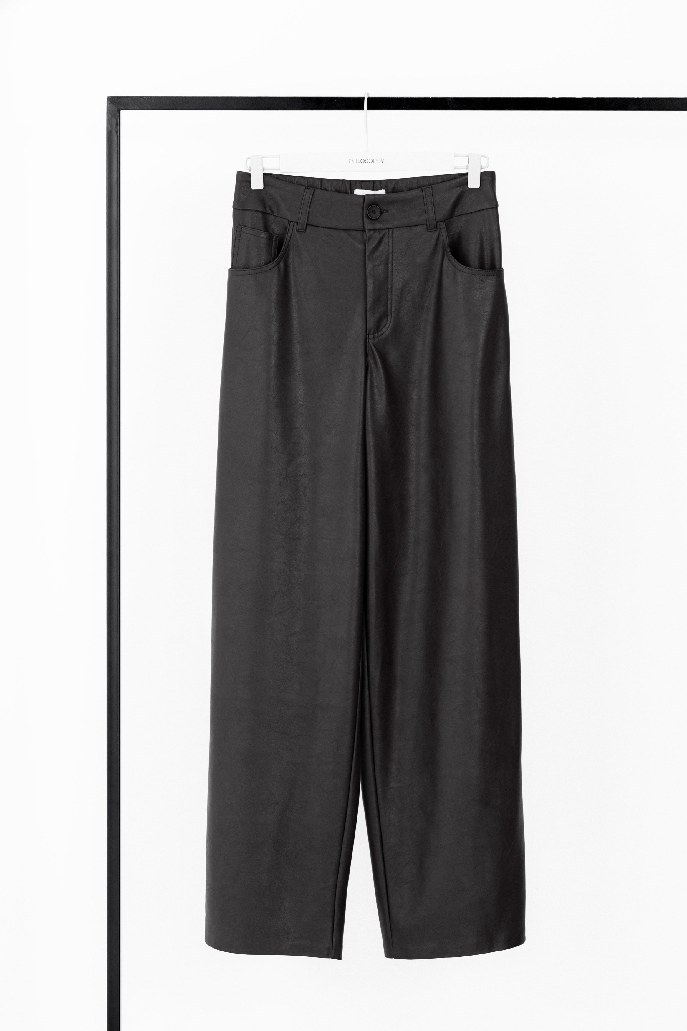 Leather wide leg pants brown