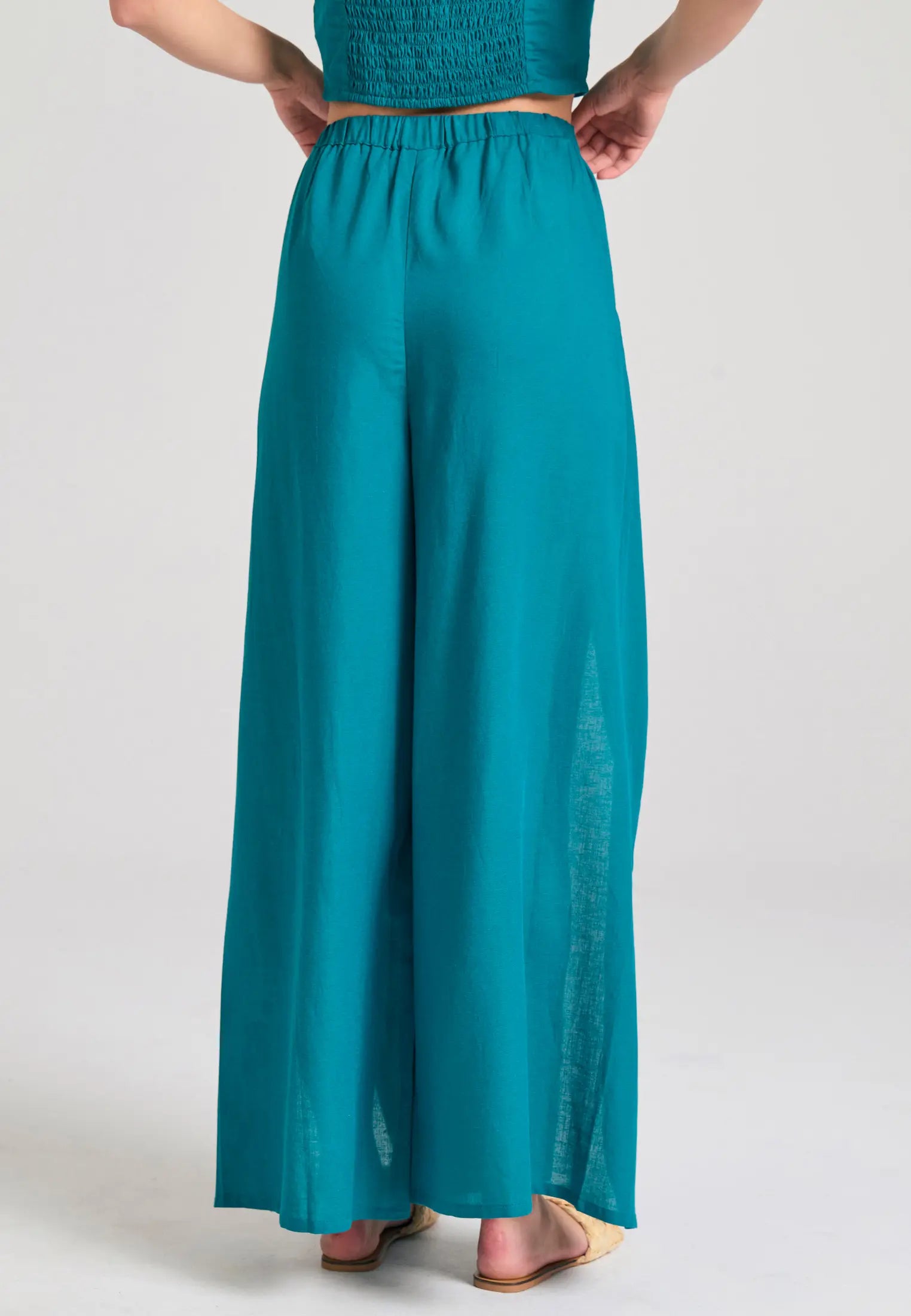 Linen blend wide leg παντελονα με ελαστικη μεση