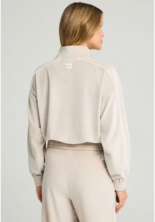 Βελουτε ζακετα με ριγα μπεζ