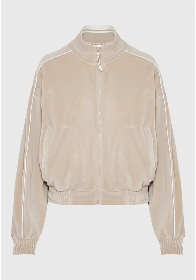 Βελουτε ζακετα με ριγα μπεζ