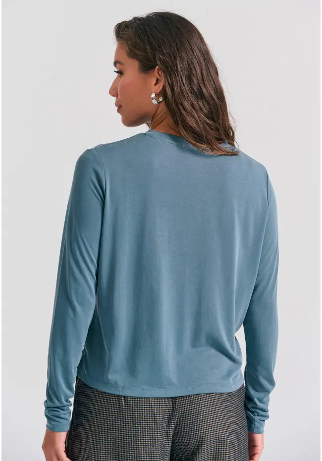 Μακρυμανικη μπλουζα πετρολ με στρογγυλη λαιμοκοψη