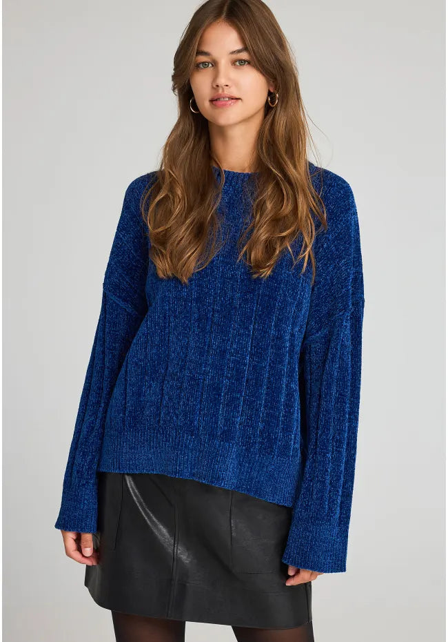 Γυναικεια πλεκτη μπλουζα με τελειωμα rib blue