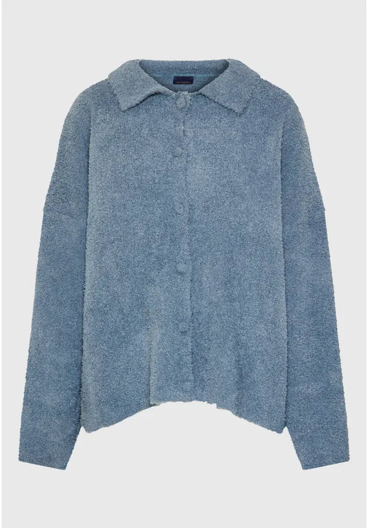 Γυναικεία ζακέτα μπλε σε fleece ύφανση με κουμπιά
