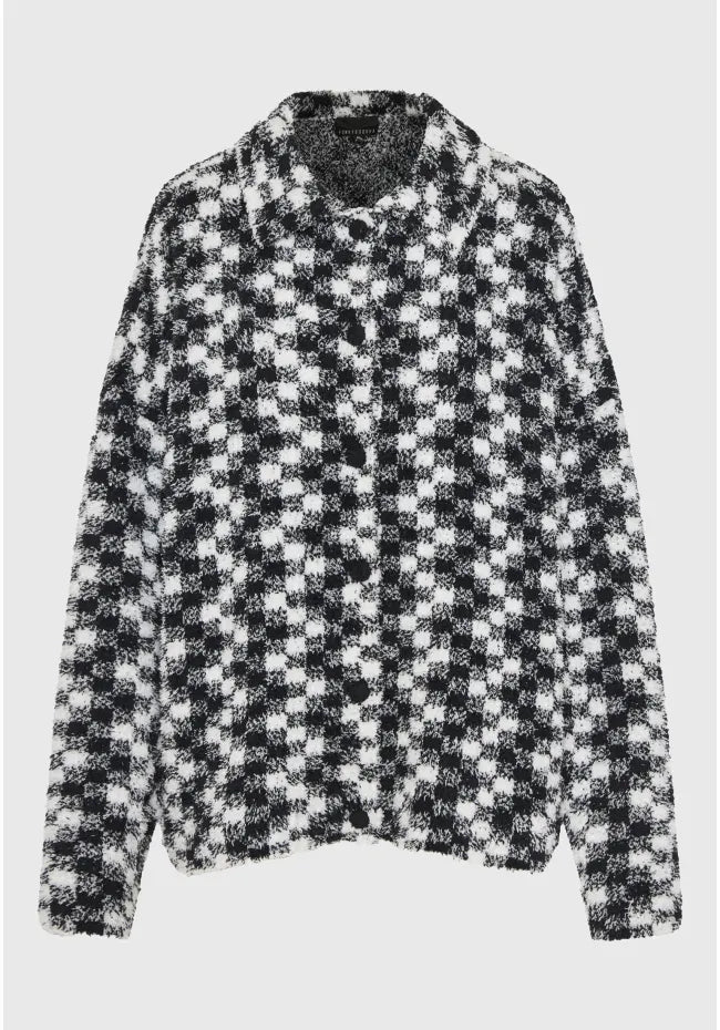 Γυναικεια καρο ζακετα με χνουδωτη υφανση