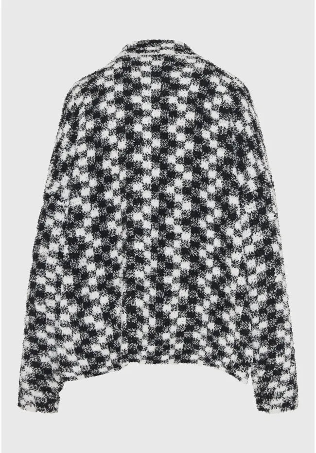 Γυναικεια καρο ζακετα με χνουδωτη υφανση