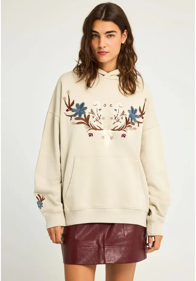 Relaxed fit Φουτερ με κουκουλα και κεντηματα