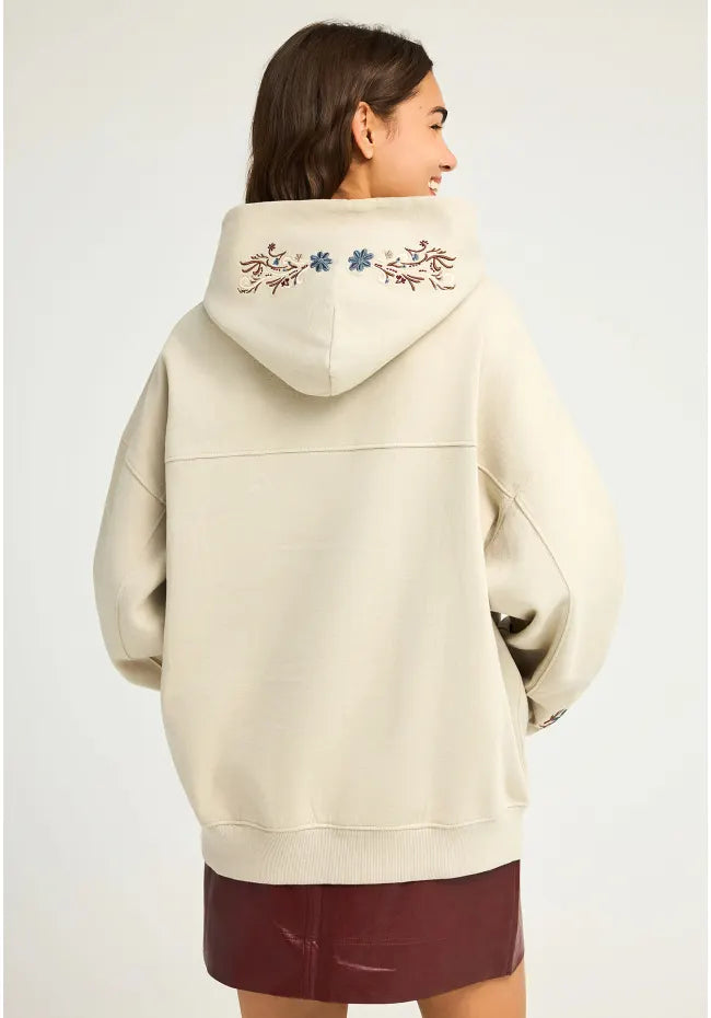 Relaxed fit Φουτερ με κουκουλα και κεντηματα
