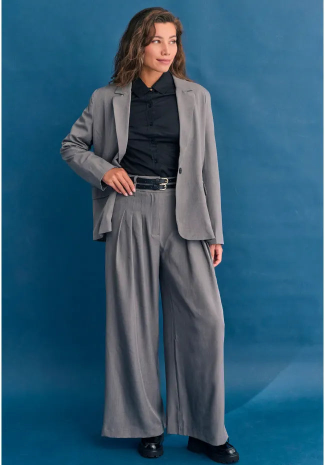 Loose fit ψηλόμεση μονόχρωμη παντελόνα γκρι