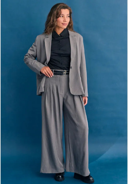 Loose fit ψηλόμεση μονόχρωμη παντελόνα γκρι
