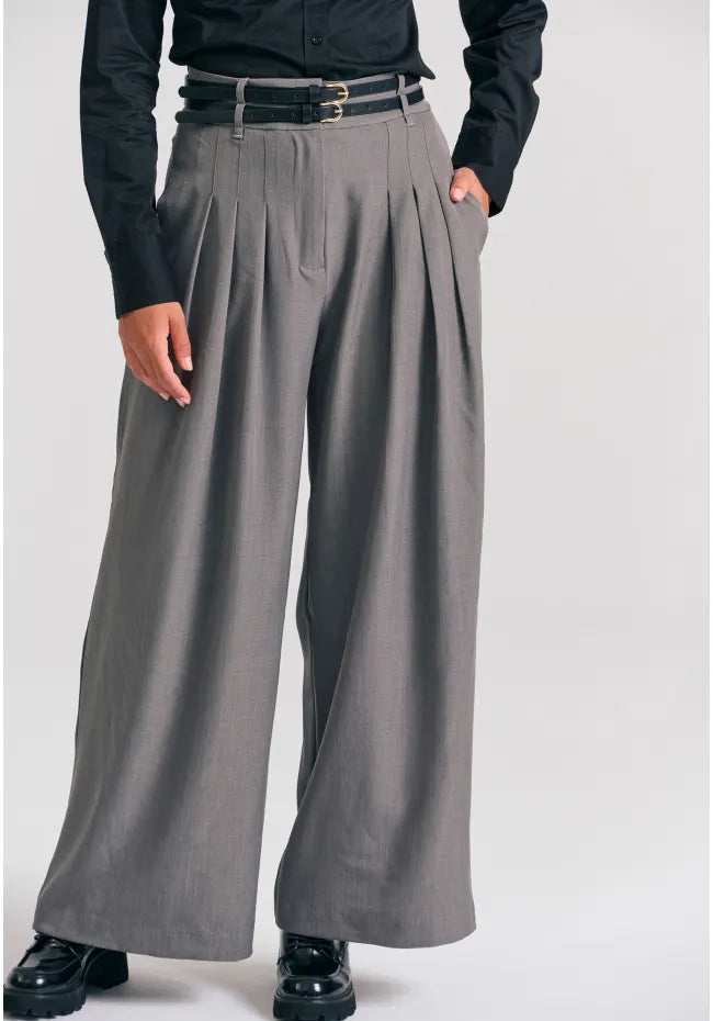 Loose fit ψηλομεση μονοχρωμη παντελονα γκρι