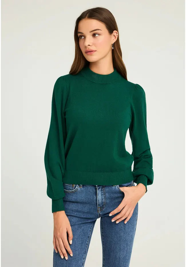 Γυναικειο πλεκτο με bishop μανικια πρασινο