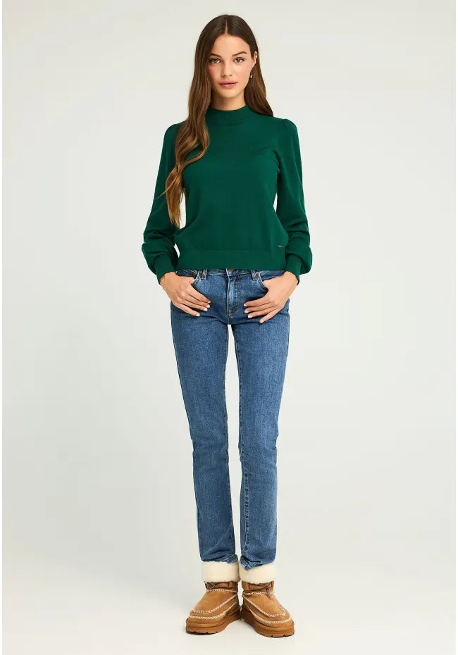 Γυναικειο πλεκτο με bishop μανικια πρασινο