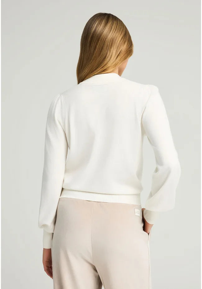 Γυναικειο πλεκτο με bishop μανικια ασπρο