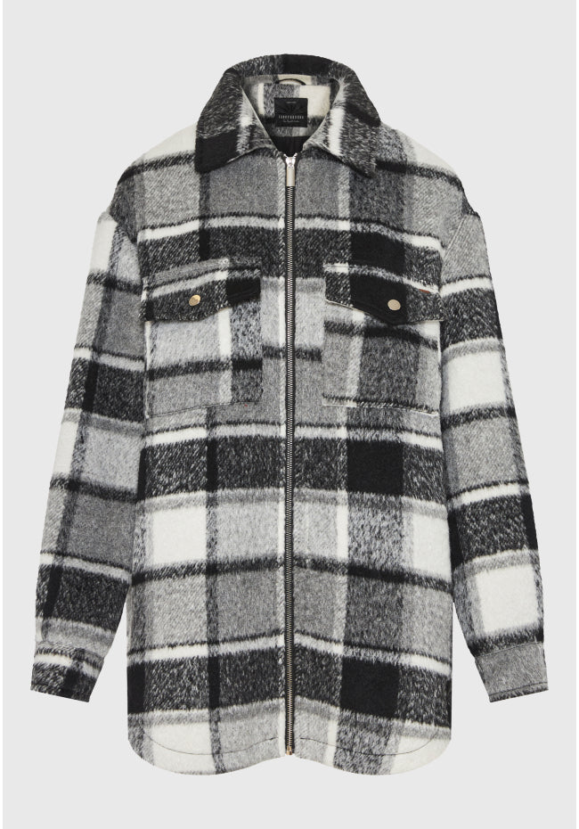 Καρο παλτο με κουμπωμα φερμουαρ