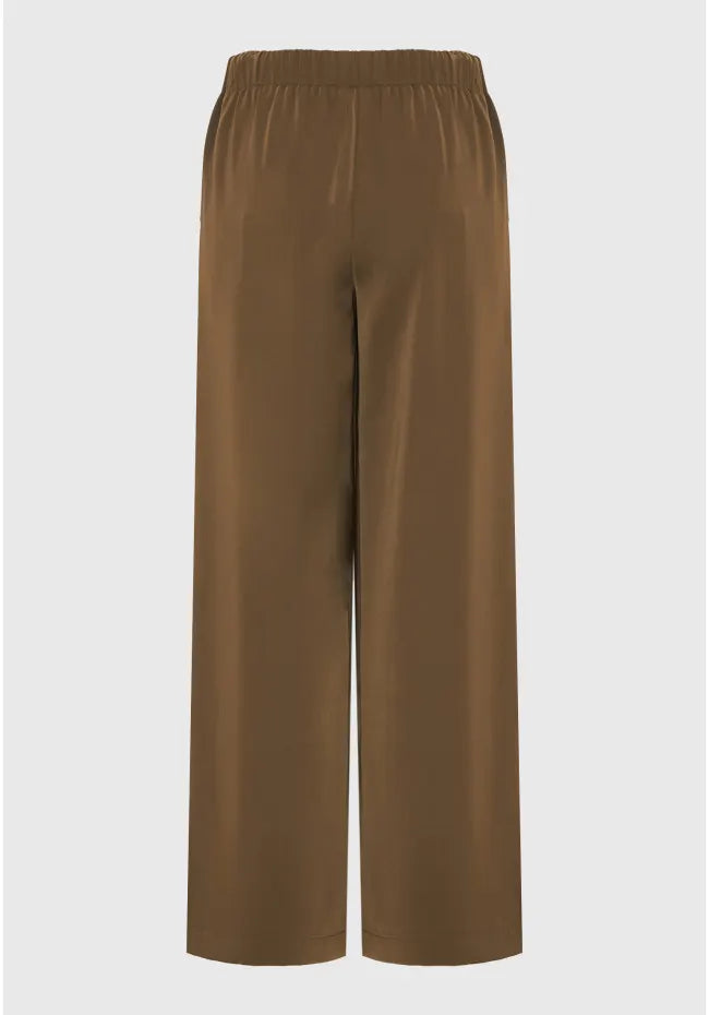 Wide leg παντελονι καφε με κορδονι