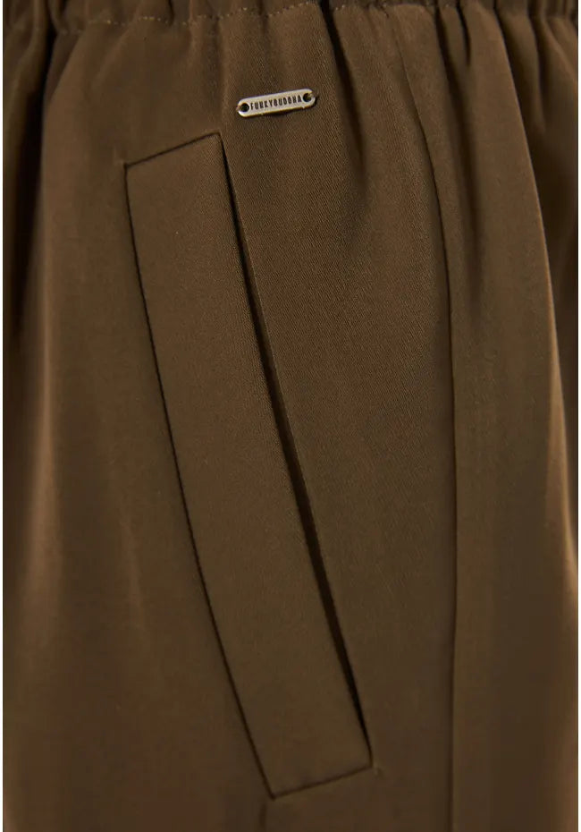 Wide leg παντελονι καφε με κορδονι