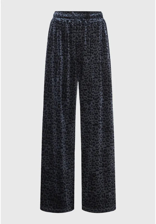 Βελουτέ παντελόνι φόρμας με animal print anthracite