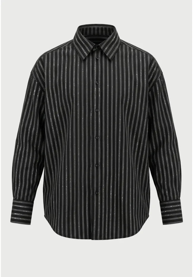 Relaxed fit πουκαμισο ριγε με γκλιτερ