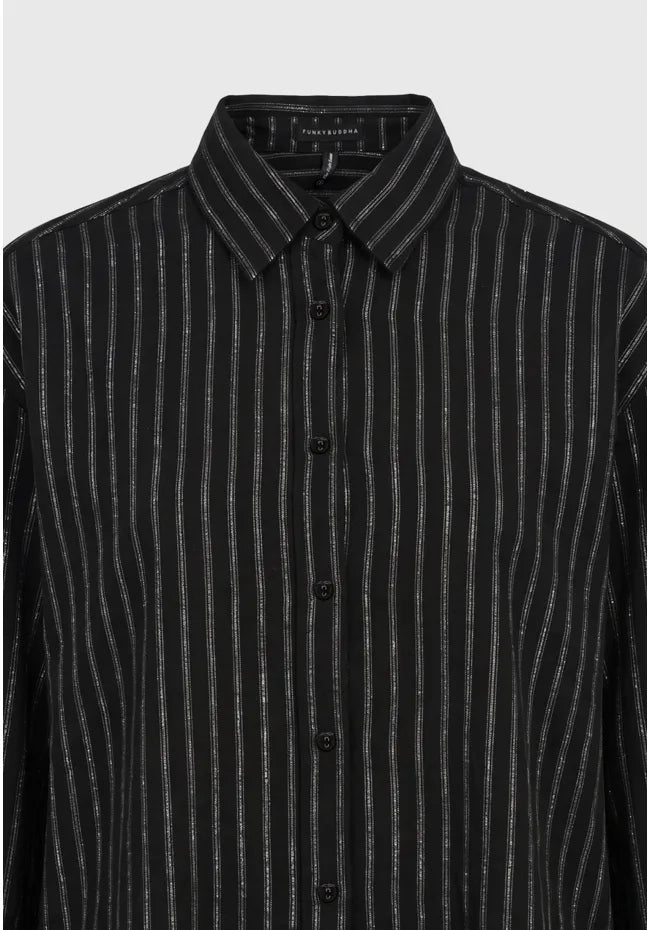 Relaxed fit πουκαμισο ριγε με γκλιτερ