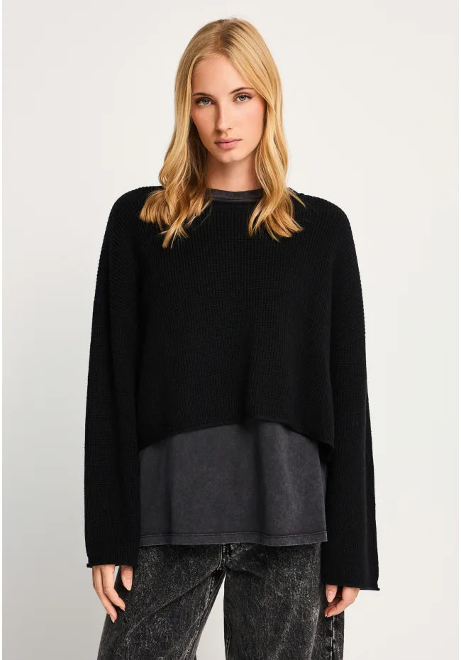 Oversized cropped πλεκτη μπλουζα με μαλλι
