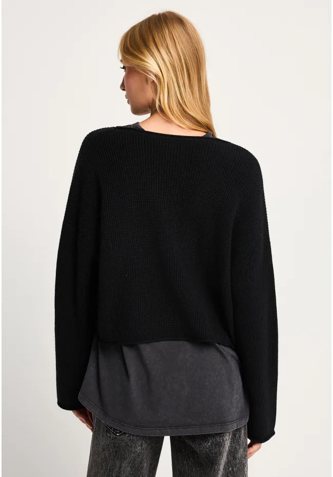 Oversized cropped πλεκτη μπλουζα με μαλλι