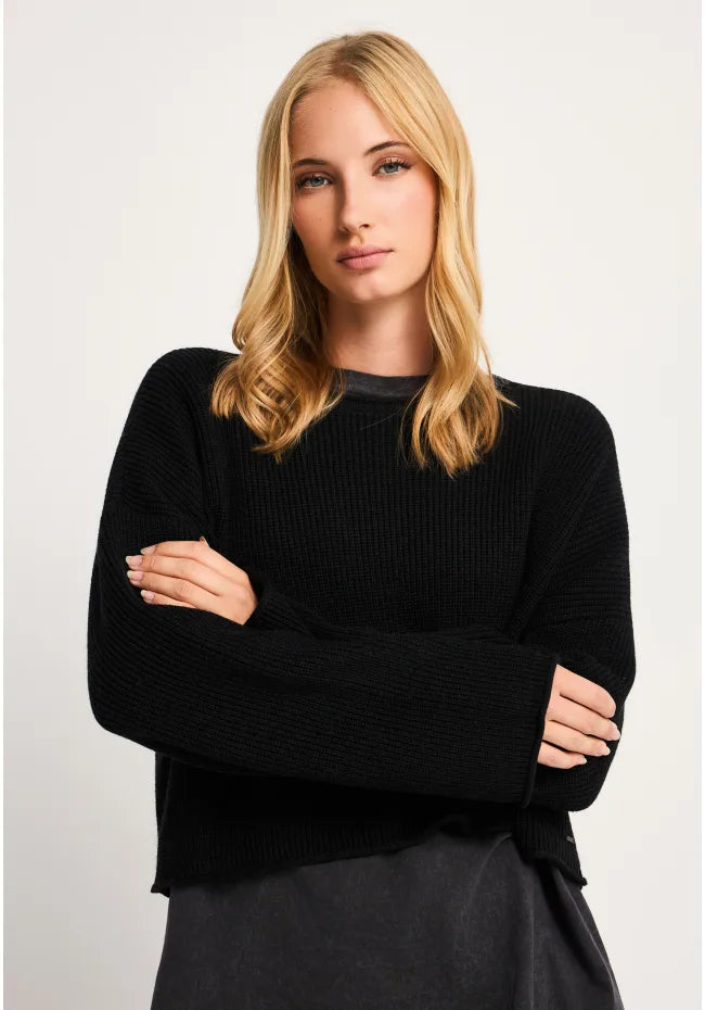 Oversized cropped πλεκτη μπλουζα με μαλλι