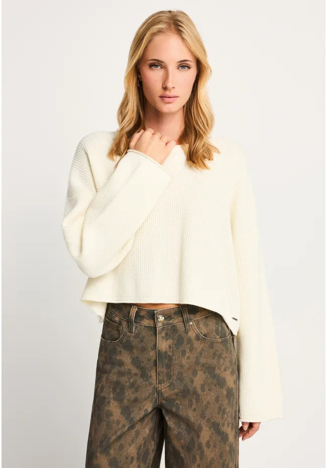Oversized cropped πλεκτη μπλουζα με μαλλι