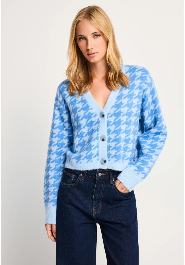 Relaxed πλεκτη ζακετα houndstooth