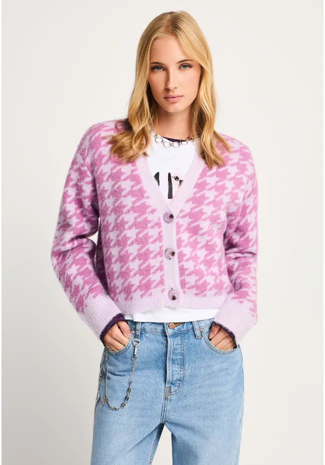 Relaxed πλεκτη ζακετα houndstooth
