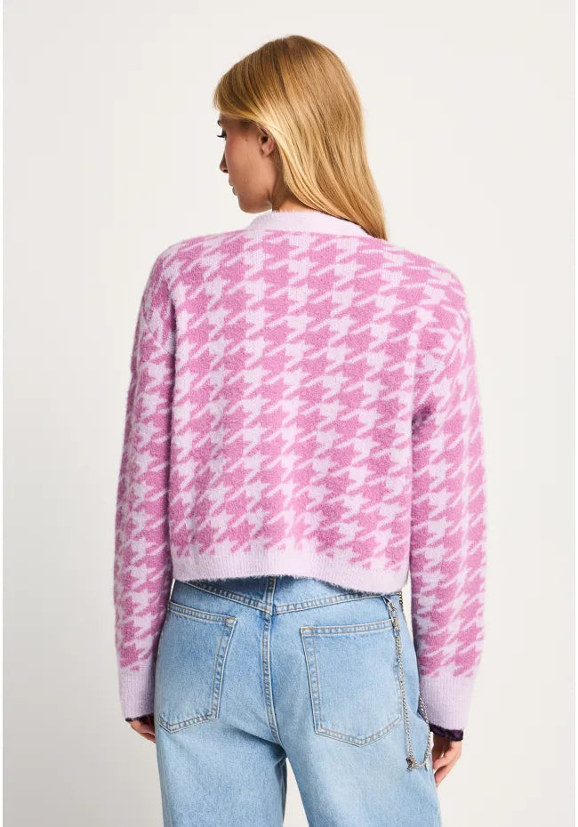 Relaxed πλεκτη ζακετα houndstooth