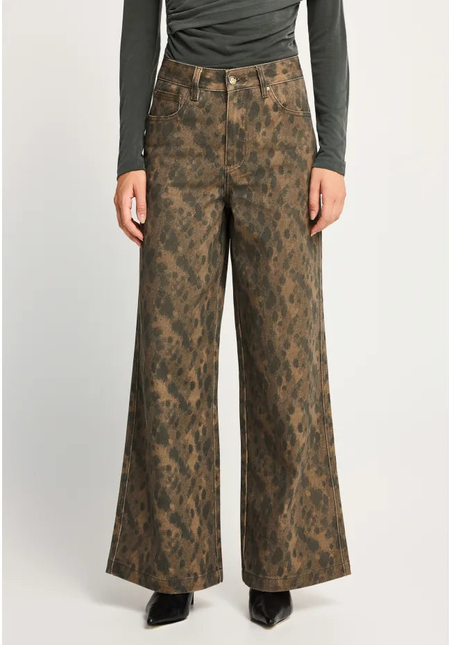 Ψηλομεσο animal print τζιν παντελονι wide leg
