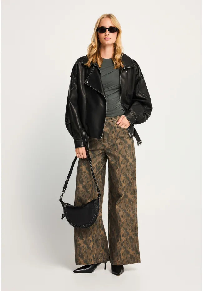 Ψηλομεσο animal print τζιν παντελονι wide leg