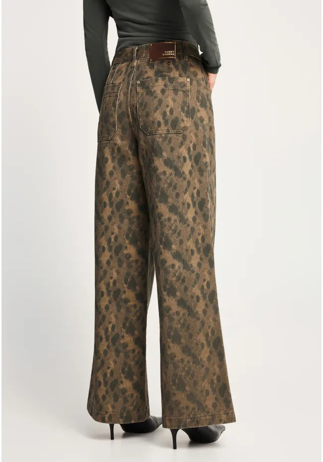 Ψηλομεσο animal print τζιν παντελονι wide leg