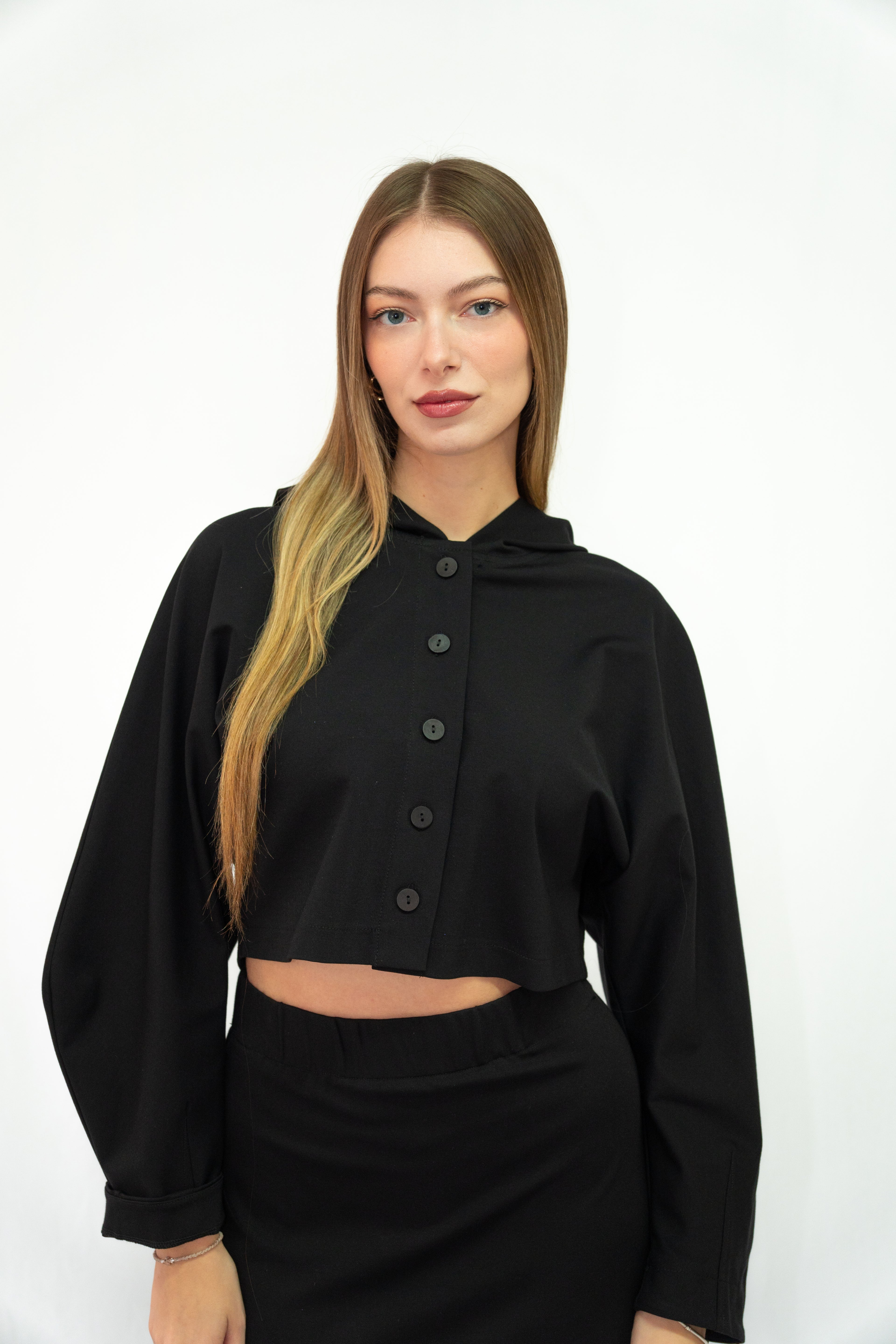 Crop σακακι με κουκουλα